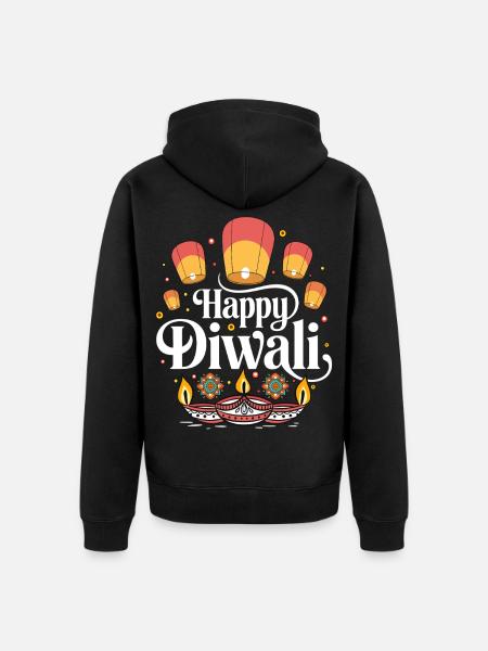 Happy Diwali Lampen Design - Unisex Premium Bio Zip Hoodie - Schwarz