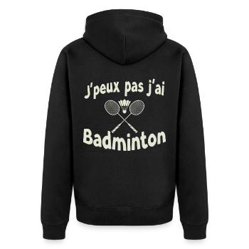 Ich habe kein Badminton - Unisex Premium Bio Zip Hoodie - Schwarz - Hinten - Nico (187cm)