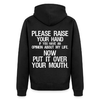 please raise your hand if you have an opinion - Unisex Premium Organic Zip Hoodie - black - Back - Nico (187cm)