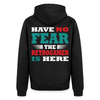 Have no Fear the Retrogamer is here Outfit - Unisex Premium Organic Zip Hoodie - black - Back - Nico (187cm)