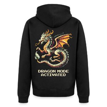 Drachenmodus aktiviert | Fantasy RPG Pixel Art - Unisex Premium Bio Zip Hoodie - Schwarz - Hinten - Nico (187cm)