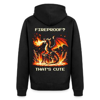 Fireproof? Cute. | Fantasy Dragon Pixel Art - Unisex Premium Organic Zip Hoodie - black - Back - Nico (187cm)