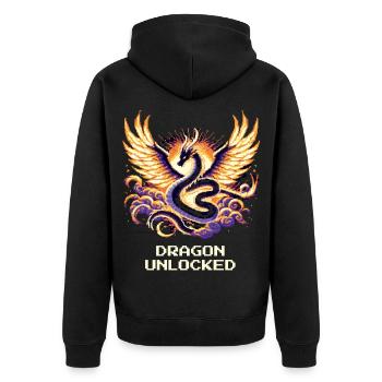 Drache freigeschaltet | Fantasy RPG Pixel Art - Unisex Premium Bio Zip Hoodie - Schwarz - Hinten - Nico (187cm)