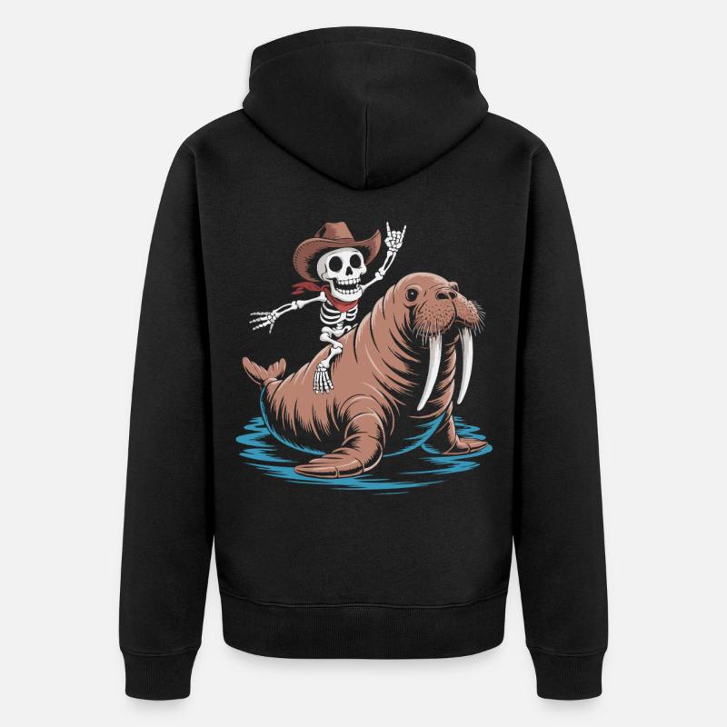 Cow-boy squelette sur morse - Veste à capuche bio Premium Unisexe - noir