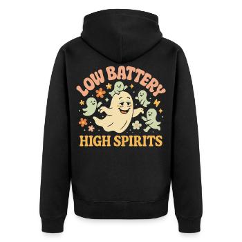 Schwache Batterie, Hochstimmung, Eltern, Geist, Lustig - Unisex Premium Bio Zip Hoodie - Schwarz - Hinten - Nico (187cm)
