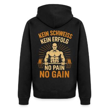 Kein Schweiß Kein Erfolg Fitness Motivation Gym - Unisex Premium Bio Zip Hoodie - Schwarz - Hinten - Nico (187cm)