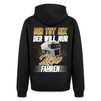 Lkw Fahrer - Unisex Premium Bio Zip Hoodie - Schwarz - Hinten - Nico (187cm)