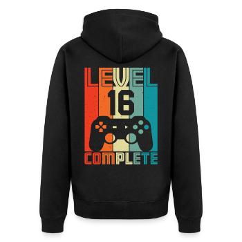 16. Geburtstag Gamer – 16 Jahre Level 16 Complete - Unisex Premium Bio Zip Hoodie - Schwarz - Hinten - Nico (187cm)