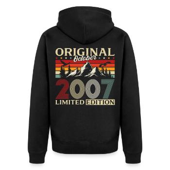 18. Geburtstag Original Oktober Jahrgang 2007  - Unisex Premium Bio Zip Hoodie - Schwarz - Hinten - Nico (187cm)