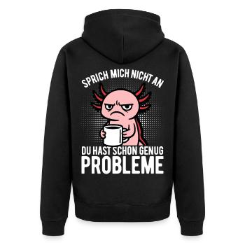 Don't talk to me - Axolotl with coffee - Unisex Premium Organic Zip Hoodie - black - Back - Nico (187cm)