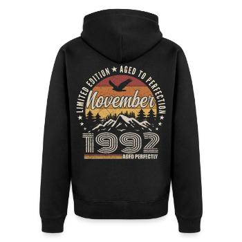 Légendes Novembre 1992 Millésime Novembre 1992  - Veste à capuche bio Premium Unisexe - noir - Dos - Nico (187cm)
