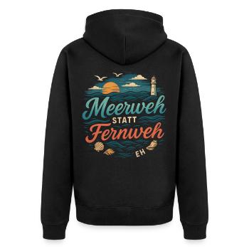 Meerweh statt Fernweh - Unisex Premium Bio Zip Hoodie - Schwarz - Hinten - Nico (187cm)