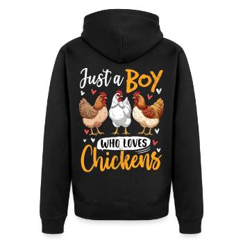 Boy loves chickens – motif amusant - Veste à capuche bio Premium Unisexe - noir - Dos - Nico (187cm)