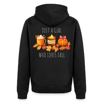 Nur ein Mädchen das Herbst liebt - Unisex Premium Bio Zip Hoodie - Schwarz - Hinten - Nico (187cm)
