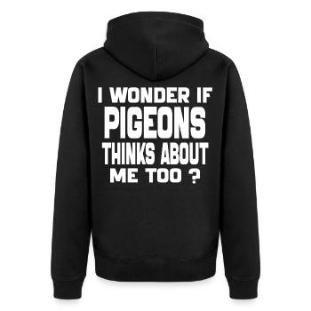 Ich frage mich, ob Tauben auch an mich denken - Unisex Premium Bio Zip Hoodie - Schwarz - Hinten - Nico (187cm)