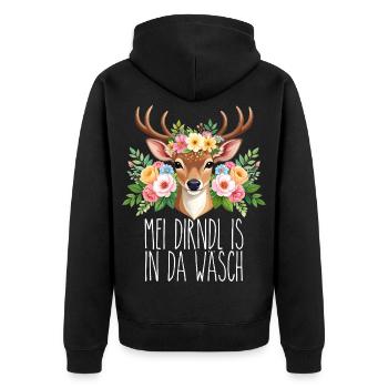 Mei Dirndl is in da Wäsch - Unisex Premium Organic Zip Hoodie - black - Back - Nico (187cm)