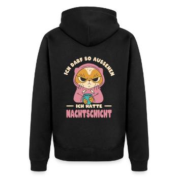 Nachtschicht Geschenk Katzen Schichtarbeit Frauen - Unisex Premium Bio Zip Hoodie - Schwarz - Hinten - Nico (187cm)