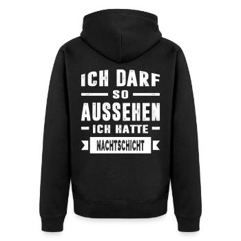 Nachtschicht Geschenk Schichtarbeit Frauen Männer - Unisex Premium Bio Zip Hoodie - Schwarz - Hinten - Nico (187cm)