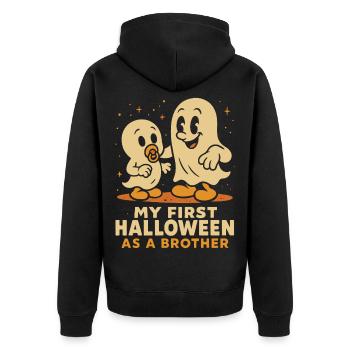 Mein erstes Halloween als Bruder süßer Geist - Unisex Premium Bio Zip Hoodie - Schwarz - Hinten - Nico (187cm)