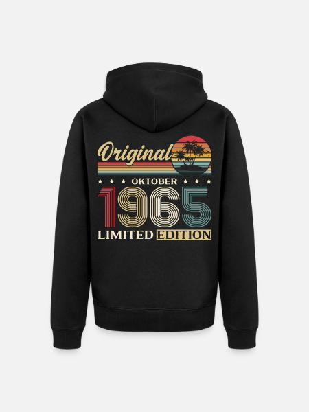 60 Cumpleaños Original Octubre 1965 - Chaqueta con capucha prémium ecológica unisex - negro