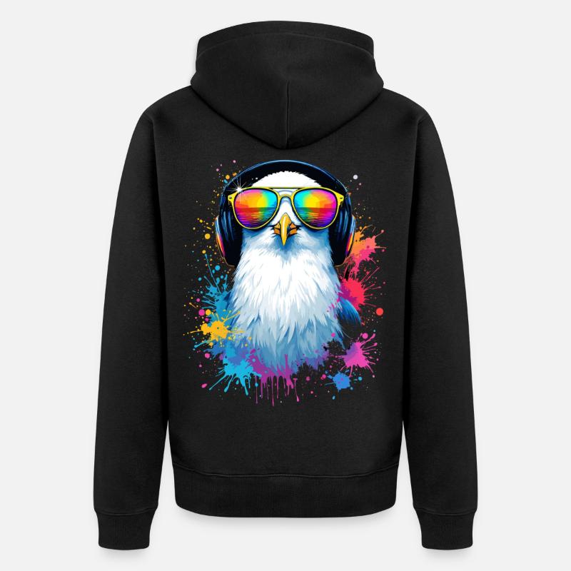 Bunte Möwe Vogel mit Kopfhörer Sonnenbrille - Unisex Premium Bio Zip Hoodie - Schwarz