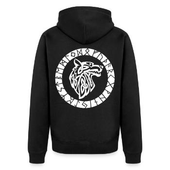 Wikinger-Emblem des weißen Wolfes - Unisex Premium Bio Zip Hoodie - Schwarz - Hinten - Nico (187cm)