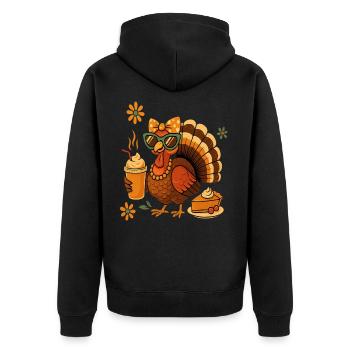 Dinde buvant du café arc Thanksgiving idée - Veste à capuche bio Premium Unisexe - noir - Dos - Nico (187cm)