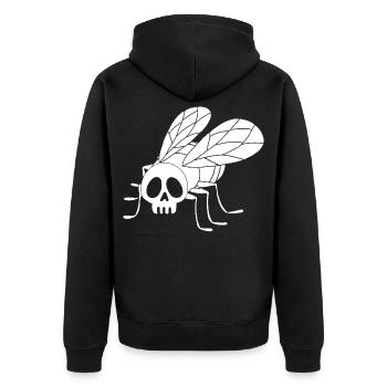 Fly Skull (weiß) - Unisex Premium Bio Zip Hoodie - Schwarz - Hinten - Nico (187cm)