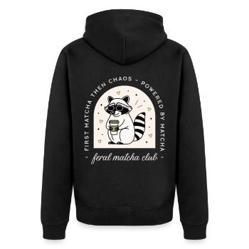 Matcha Club lustiger Tee wilde Waschbär Liebhaber - Unisex Premium Bio Zip Hoodie - Schwarz - Hinten - Nico (187cm)
