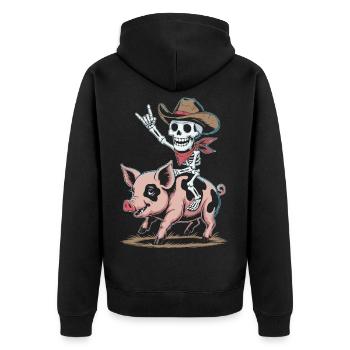 Skeleton cowboy rides pig - Unisex Premium Organic Zip Hoodie - black - Back - Nico (187cm)