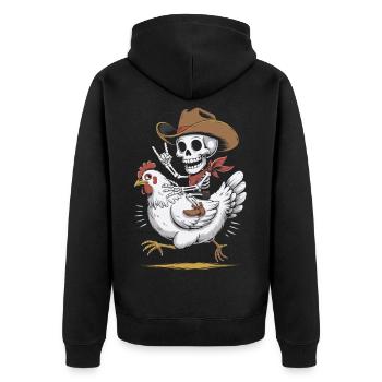 Cow-boy squelette sur poule - Veste à capuche bio Premium Unisexe - noir - Dos - Nico (187cm)