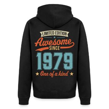 Awesome Since 1979 - Unisex Premium Organic Zip Hoodie - black - Back - Nico (187cm)