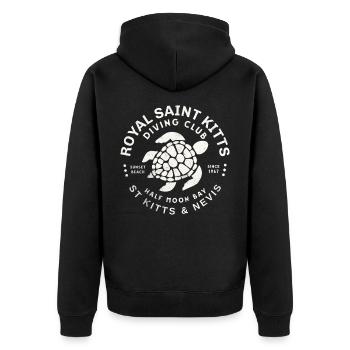 Saint Kitts Turtle Club Crest - Unisex Premium Organic Zip Hoodie - black - Back - Nico (187cm)