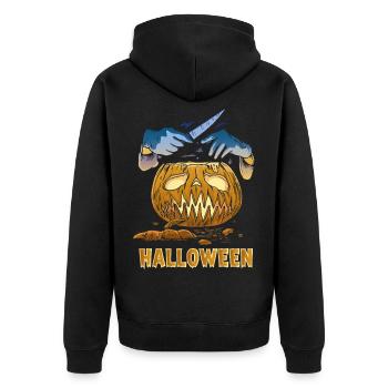 Carved Pumpkin Halloween Knife - Unisex Premium Organic Zip Hoodie - black - Back - Nico (187cm)