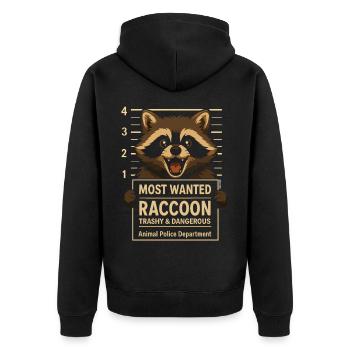 Waschbär trashy gesucht: Fahndungsfoto lustig - Unisex Premium Bio Zip Hoodie - Schwarz - Hinten - Nico (187cm)