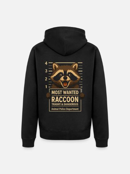 Raccoon trashy wanted: Mugshot funny - Unisex Premium Organic Zip Hoodie - black