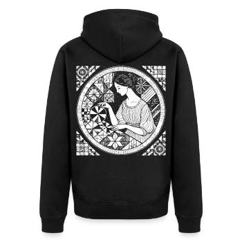 Quilten Design – Kreativität & Handarbeit - Unisex Premium Bio Zip Hoodie - Schwarz - Hinten - Nico (187cm)