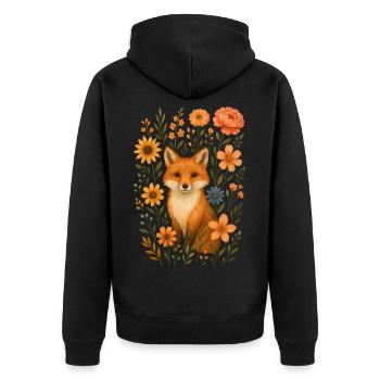 Fuchs mit Blumen Cottagecore - Unisex Premium Bio Zip Hoodie - Schwarz - Hinten - Nico (187cm)