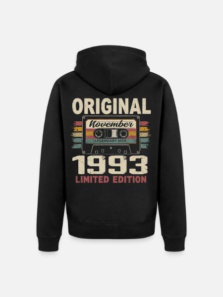 November 1993 Geschenk November 1993 - Unisex Premium Bio Zip Hoodie - Schwarz