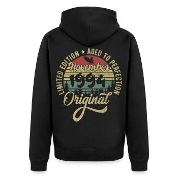 November 1994 Geschenk zum Jahrestag November 1994 - Unisex Premium Bio Zip Hoodie - Schwarz - Hinten - Nico (187cm)