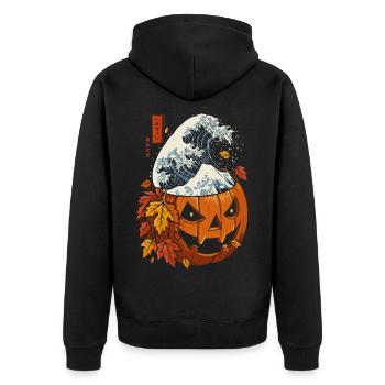 Halloween Herbst - Kürbiswelle Kanagawa - Unisex Premium Bio Zip Hoodie - Schwarz - Hinten - Nico (187cm)