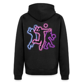Volleyball Spielerin Silhouetten Voleyballeriin - Unisex Premium Bio Zip Hoodie - Schwarz - Hinten - Nico (187cm)