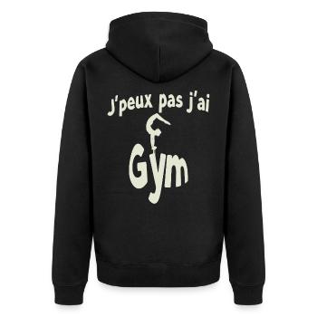 Ich kann nicht, ich habe ein Fitnessstudio - Unisex Premium Bio Zip Hoodie - Schwarz - Hinten - Nico (187cm)