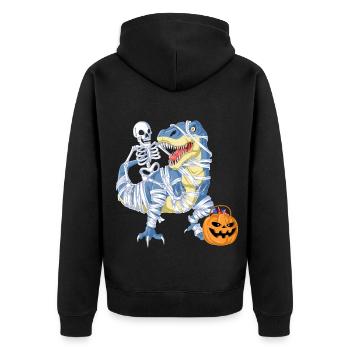 Skelett Reiten Mumie Dinosaurier Halloween T-Shirt - Unisex Premium Bio Zip Hoodie - Schwarz - Hinten - Nico (187cm)
