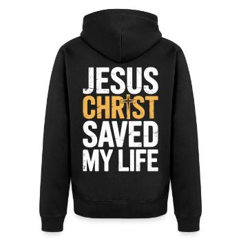 Jésus-Christ m’a sauvé la vie - Veste à capuche bio Premium Unisexe - noir - Dos - Nico (187cm)