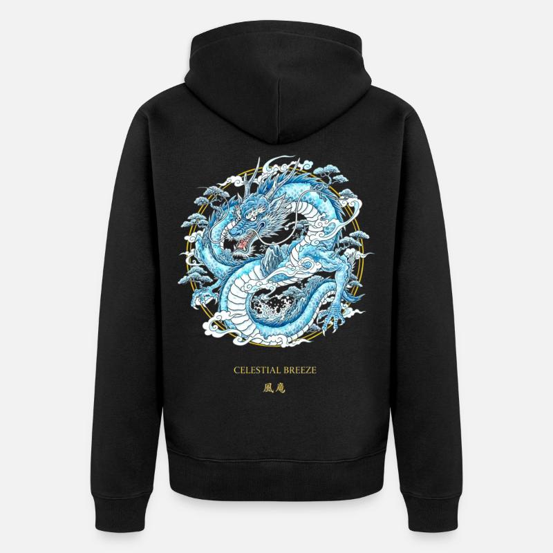 Celestial Breeze Celestial Wind Dragon - Unisex Premium Organic Zip Hoodie - black