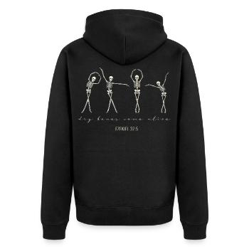 Dry Bones Come Alive – Ezekiel 37:5 - Unisex Premium Organic Zip Hoodie - black - Back - Nico (187cm)