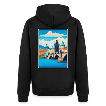 Charles Bridge Czech Republic City Bridge Scene - Unisex Premium Organic Zip Hoodie - black - Back - Nico (187cm)