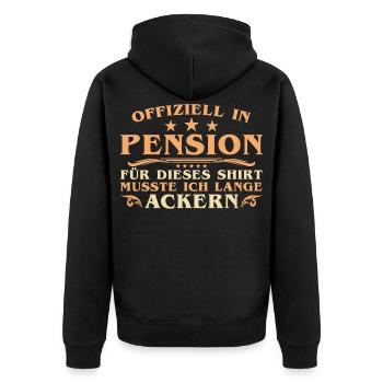 Pensioner - Lange Ackern - Officially retired - Unisex Premium Organic Zip Hoodie - black - Back - Nico (187cm)