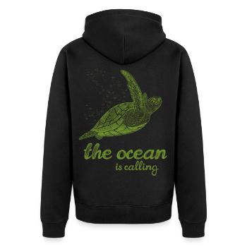 The Ocean Is Calling - Turtle - Unisex Premium Organic Zip Hoodie - black - Back - Nico (187cm)